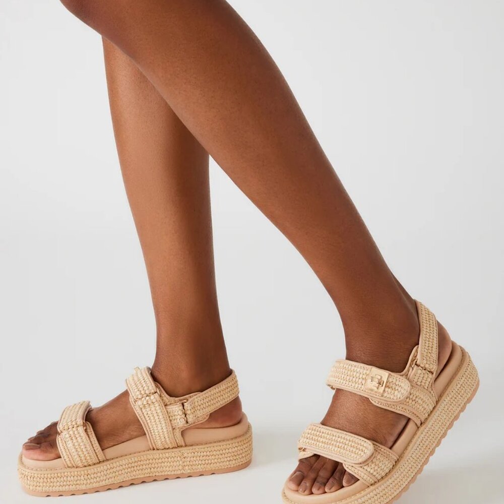 Steve Madden Bigmona Raffia Chunky Platform Flatform Sandals | Women’s Size 9